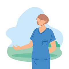 Fototapeta premium woman doctor with uniform in front of park vector design
