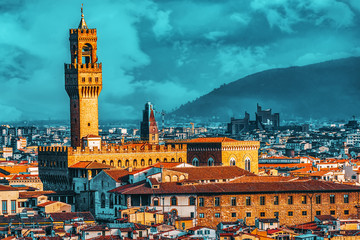 Palace Vecchio (Palazzo Vecchio) in Piazza della Signoria, built in 1299-1314 ,one of the most...