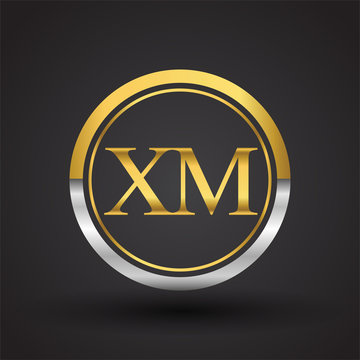 XM Letter logo in a circle, gold and silver colored. Vector design template elements for your business or company identity.