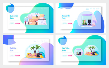 Characters Inside of Comfort Zone, Customer Base Landing Page Template Set. People Under Glass Dome Dreaming of Success