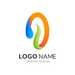 letter o, water and leaf logo template, modern 3d logo style in gradient vibrant colors