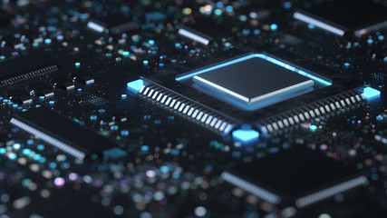 Obraz premium Three dimensional technology circuit board chip and 5g stereo character