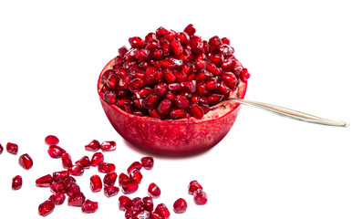 Ripe pomegranate fruit isolated on white background 