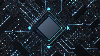 Fototapeta premium Three dimensional technology circuit board chip and 5g stereo character