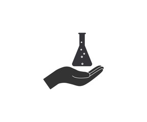 Hand, flask icon. Vector illustration, flat design.