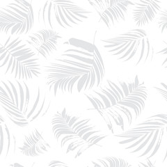 Vector white seamless pattern with tropical leaves