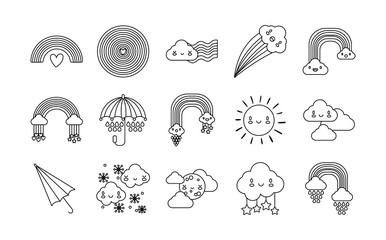 Fototapeta premium bundle of fifteen rainbows and kawaii characters icons