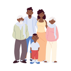 Mother father and son with grandparents cartoons vector design