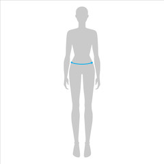 Naklejka premium Women to do lower waist measurement fashion Illustration for size chart. 7.5 head size girl for site or online shop. Human body infographic template for clothes. 
