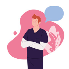 man doctor with uniform leaves and bubble vector design