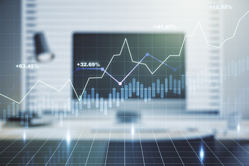 Double exposure of abstract creative financial diagram on modern laptop background, banking and accounting concept