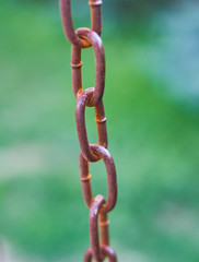 iron chains hang vertically on a green background
