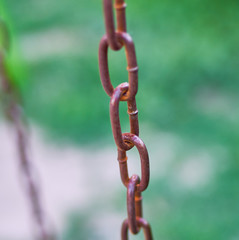 iron chains hang vertically on a green background