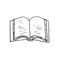Book doodle color linear icon. Opened book with pages hand drawn illustration. Literature in library. Reading story, novel, study. Vector single cartoon element isolated on white background