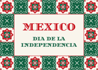 Mexico Independence Day (Dia de la Indepencia) illustration vector. Traditional Puebla ceramic tile ornament pattern. Talavera design for fiesta poster, carnival flyer or mexican party poster. - 371133176