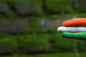 indian flag on hand and wrist of Indian child