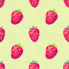 Seamless pattern with ripe strawberry. Hand drawn texture with berries watercolor background