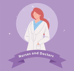 woman doctor with uniform and ribbon vector design