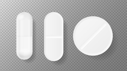 3d pack with pill mock up on white backdrop. Isolated 3d vector. White background. Realistic 3d objects. Vector illustration.