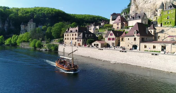 Aerial view of la Roque Gageac labelled the Most beautiful villages of France.