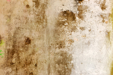 Background concrete wall, traces of weathering, worn wall damaged paint old paint. Remains of old paint on the painted concrete surface. Grungy destruction surface.