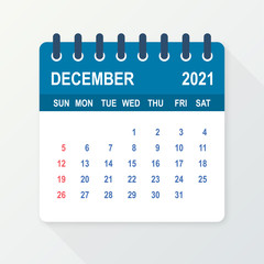 December 2021 Calendar Leaf. Calendar 2021 in flat style. Vector illustration.