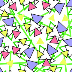 seamless pattern, colored triangles, white background, print, textile, cover, geometric pattern, vector illustration