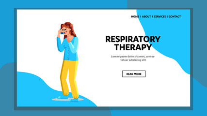Respiratory Therapy Equipment Illness Girl Vector Illustration
