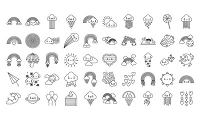 bundle of fifty rainbows and kawaii characters icons