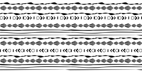 Black hand drawn stripes seamless monohrome pattern. Different elements