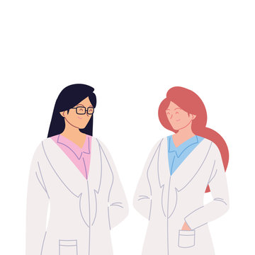 women doctors with uniforms vector design