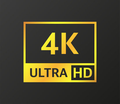 4K UHD, Quad HD, Full HD and HD resolution presentation nameplates of gold gradient color on black background. TV symbols and icons. Vector.