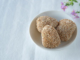 Japanese dessert sesame dumplings with red bean