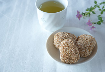 Japanese dessert sesame dumplings with red bean
