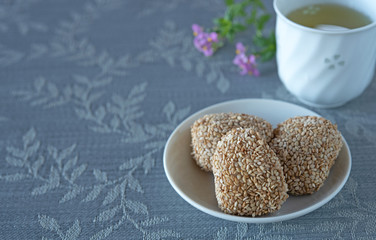 Japanese dessert sesame dumplings with red bean