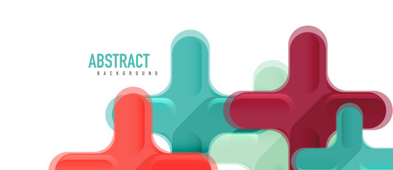 Fototapeta premium Glossy multicolored plastic style cross composition, x shape design, techno geometric modern abstract background. Trendy abstract layout template