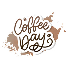 International Coffee Day lettering with coffee beans. Vector illustration