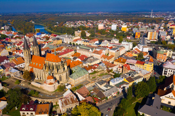 Fototapeta na wymiar Aerial cityscape of small Czech town Kolin