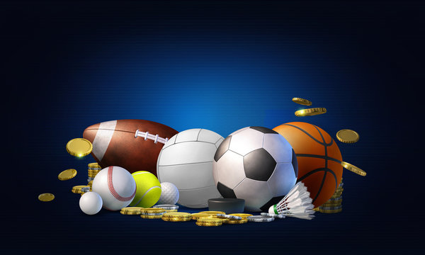 Abstract concept image of profitable online betting on the outcome of sporting events.. 3D rendered illustration on a dark background with copy space