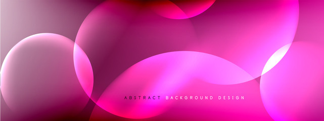 Vector abstract background liquid bubble circles on fluid gradient with shadows and light effects. Shiny design templates for text