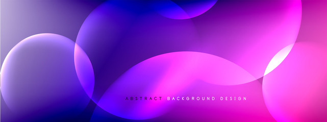 Vector abstract background liquid bubble circles on fluid gradient with shadows and light effects. Shiny design templates for text