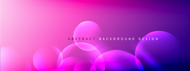 Vector abstract background liquid bubble circles on fluid gradient with shadows and light effects. Shiny design templates for text