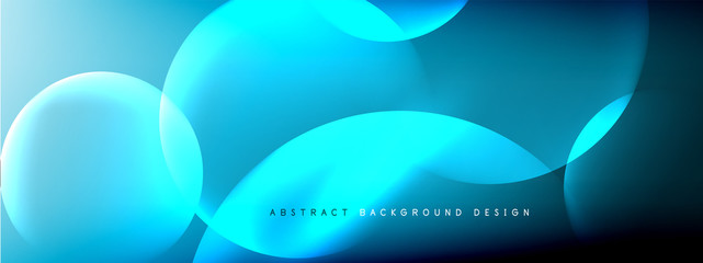 Vector abstract background liquid bubble circles on fluid gradient with shadows and light effects. Shiny design templates for text