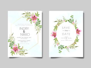 Fototapeta na wymiar editable and beautiful floral watercolor wedding invitation cards