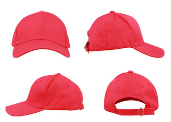 Red cap isolated on white background. Baseball cap.