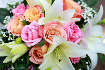 wedding rings in a bouquet of flowers