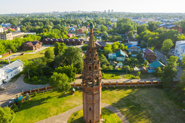 Obraz premium panorama of Yaroslavl from a height and Church of St. John Chrysostom (Yaroslavl) against the blue sky in summer
