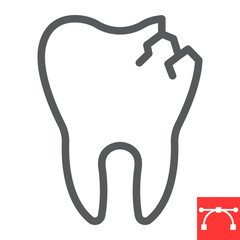 Cracked tooth line icon, dental and stomatolgy, broken tooth sign vector graphics, editable stroke linear icon, eps 10.
