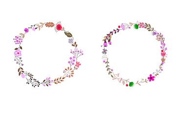cute floral wreath decorative illustration design on white background.