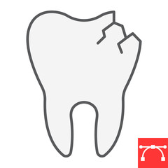 Cracked tooth color line icon, dental and stomatolgy, broken tooth sign vector graphics, editable stroke filled outline icon, eps 10.